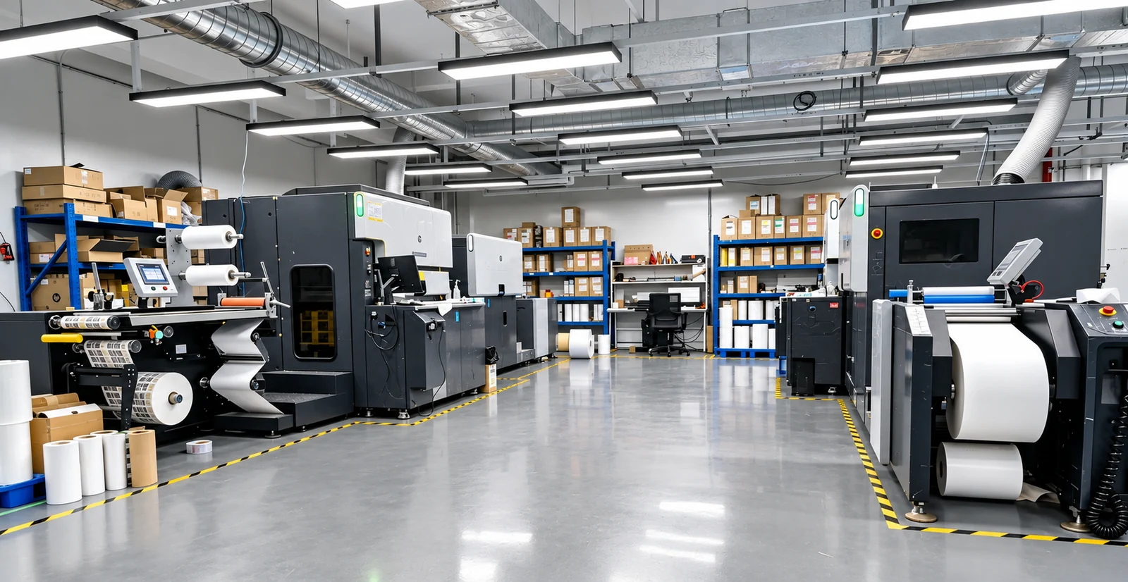Digital label production equipment and rolls in a production setting